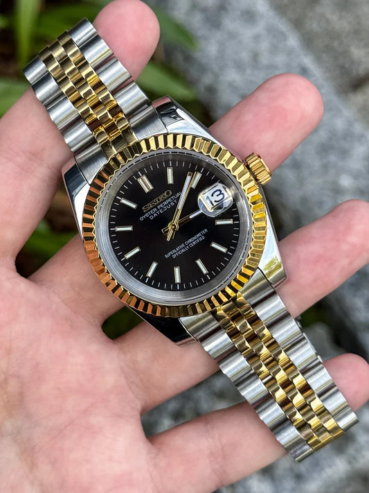 Reloj Automático XP Mod XP Mod DJ-Fluted "Executive Legacy" | Two-Tone Black Dial NH35 automático acero 316L cristal zafiro | XP Watch Co.