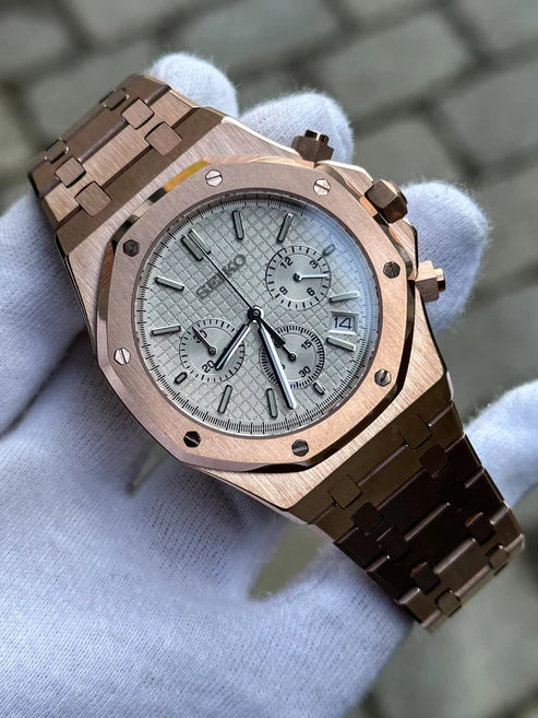 Reloj Automático XP Mod XP Mod ROAK Chronograph Rosegold "White" con movimiento VK63, acero 316L y cristal zafiro | XP Watch Co.