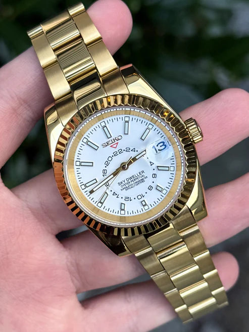 Sky-Dweller Gold "White" - Reloj personalizado con cristal de zafiro y acero inoxidable 316L | XP Watch Co.