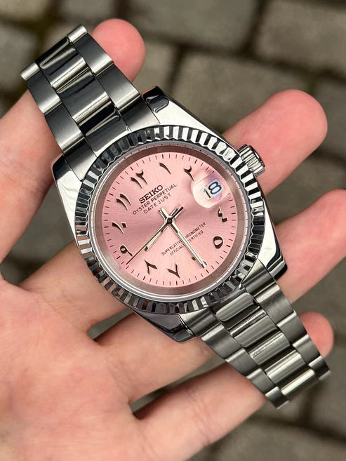Reloj Automático XP Mod XP Mod DJ-Fluted "Pink" Árabe - movimiento NH70, acero 316L, cristal zafiro, reloj automático | XP Watch Co.