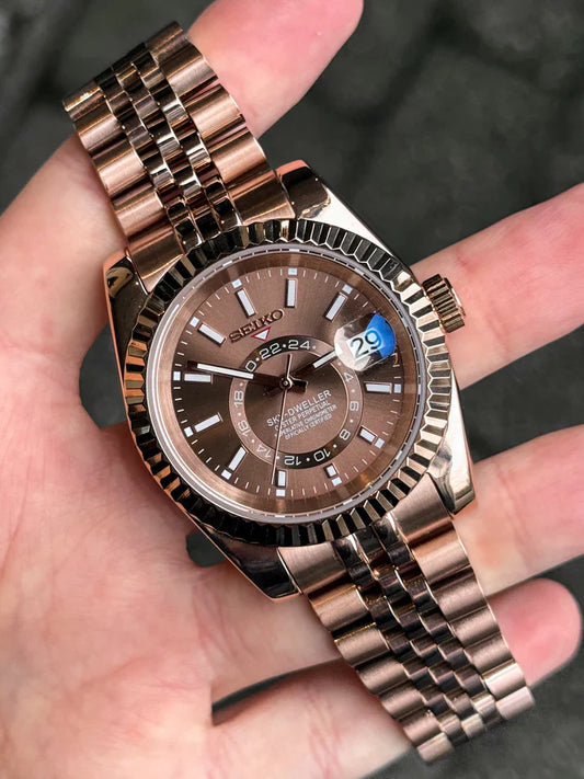 Sky-Dweller "RoseGold Chocolate" - Reloj personalizado con cristal de zafiro y acero inoxidable 316L | XP Watch Co.