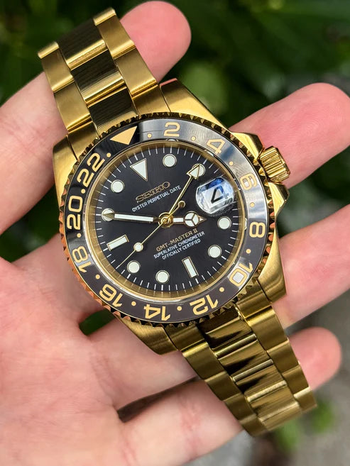 XP Mod XP Mod GMT Dual-Time Dual-Time "Gold" con movimiento NH35, caja y brazalete en acero 316L y cristal zafiro | XP Watch Co.