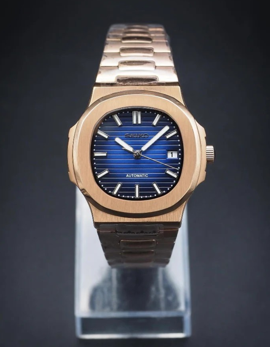 XP XP Mod Nautic Mod "Rose Gold W/Ocean Blue" con movimiento NH35, cristal zafiro y acero 316L | XP Watch Co.