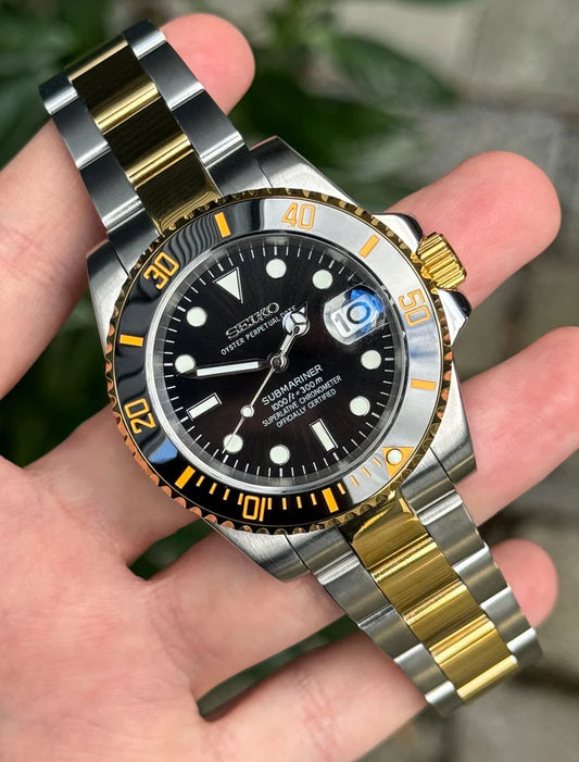 XP Mod Sub-Diver "Two Tone Black" con movimiento NH35 automático, acero 316L y cristal zafiro | XP Watch Co.