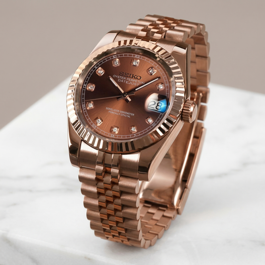 Reloj Automático XP Mod XP Mod DJ-Fluted "Rose Gold Crystal Champagne" - movimiento NH70, cristal zafiro, acero 316L | XP Watch Co.