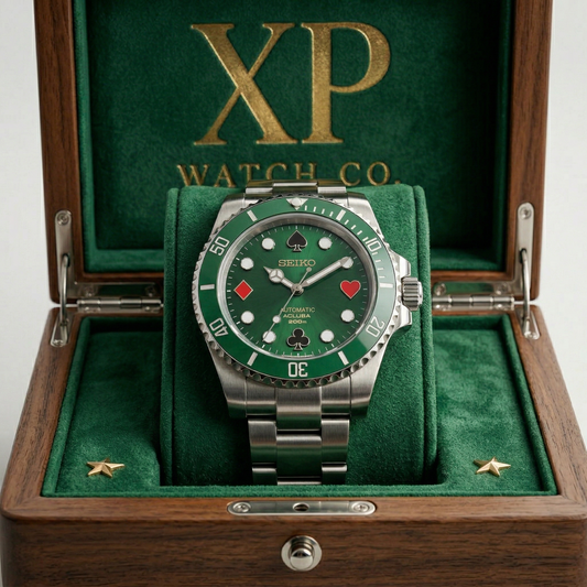 XP Mod Sub-Diver "Card Master Green" automático NH35 acero 316L cristal zafiro | XP Watch Co.