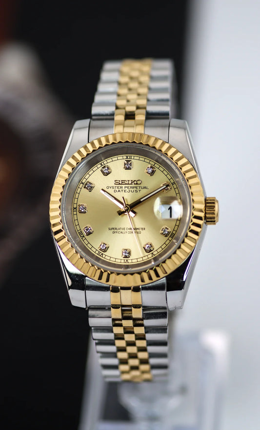 Reloj Automático XP Mod XP Mod DJ-Fluted Two-Tone Gem Gold con cristal zafiro y movimiento VK63, acero 316L | XP Watch Co.