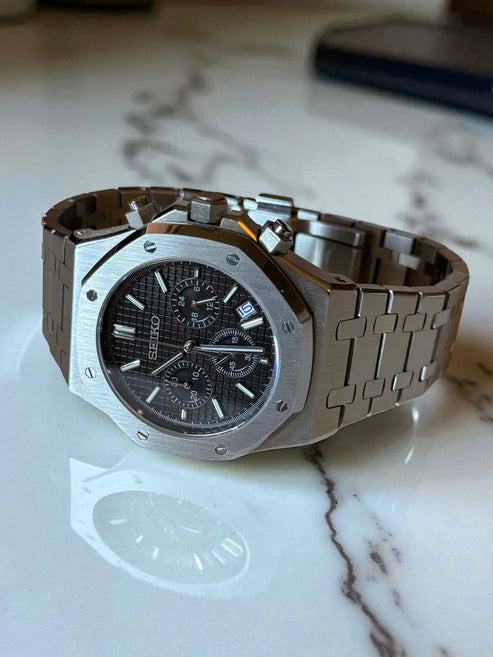 ROAK Chronograph Black - Reloj personalizado con cronógrafo VK63 y acero inoxidable 316L | XP Watch Co.