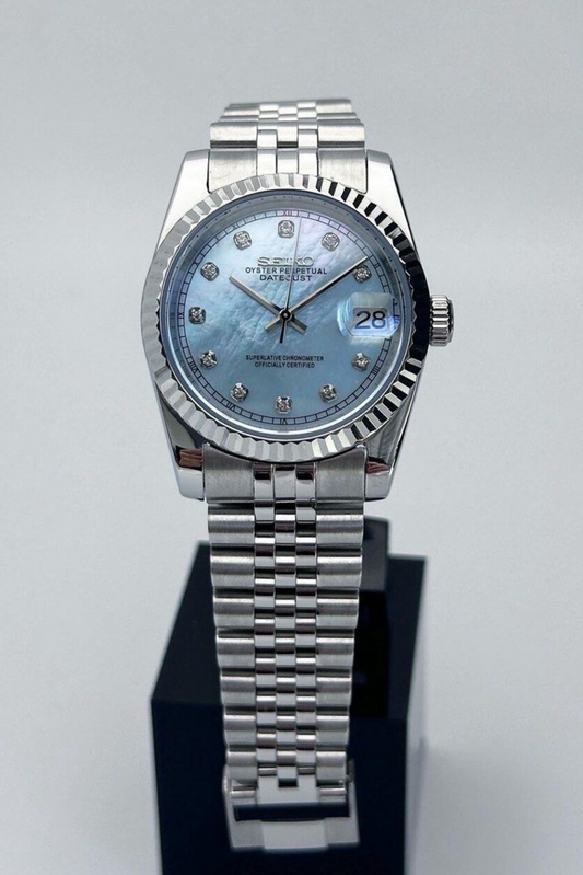 DJ-Fluted "Silver" Ice Pearl - Reloj personalizado con cristal de zafiro y acero inoxidable 316L | XP Watch Co.