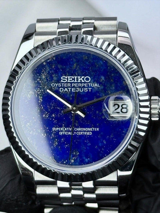 DJ-Fluted "Lapis Lazuli" (Real Stone) - Reloj personalizado con cristal de zafiro y acero inoxidable 316L | XP Watch Co.