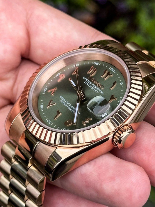 Reloj Automático XP Mod XP Mod DJ-Fluted RG Arabic "Olive Green" con movimiento NH70, cristal zafiro y acero 316L | XP Watch Co.