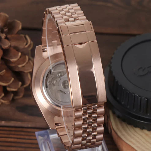DJ-Fluted "Rose Gold Crystal Champagne" - Reloj personalizado con movimiento automático NH35 y cristal de zafiro | XP Watch Co.