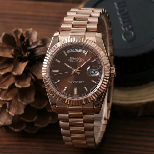 DD-President "Rose Gold Chocolate" - Reloj personalizado con cristal de zafiro y acero inoxidable 316L | XP Watch Co.