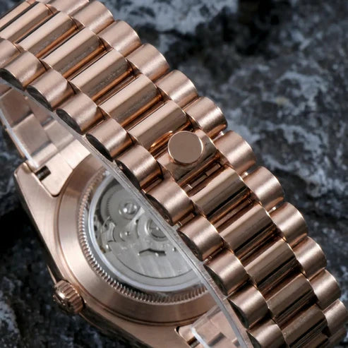 DD-President "Rose Gold Chocolate" - Reloj personalizado con acero inoxidable 316L y movimiento automático NH35 | XP Watch Co.