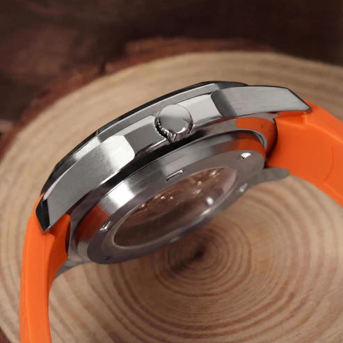 Aqua-Tropic Mod "Orange" - Reloj personalizado con cristal de zafiro y acero inoxidable 316L | XP Watch Co.
