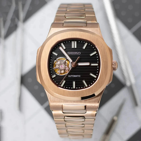 Reloj Automático XP Mod XP Mod Nautic "Open Heart" Rose Gold Black NH35 automático acero 316L cristal zafiro XP Watch Co.