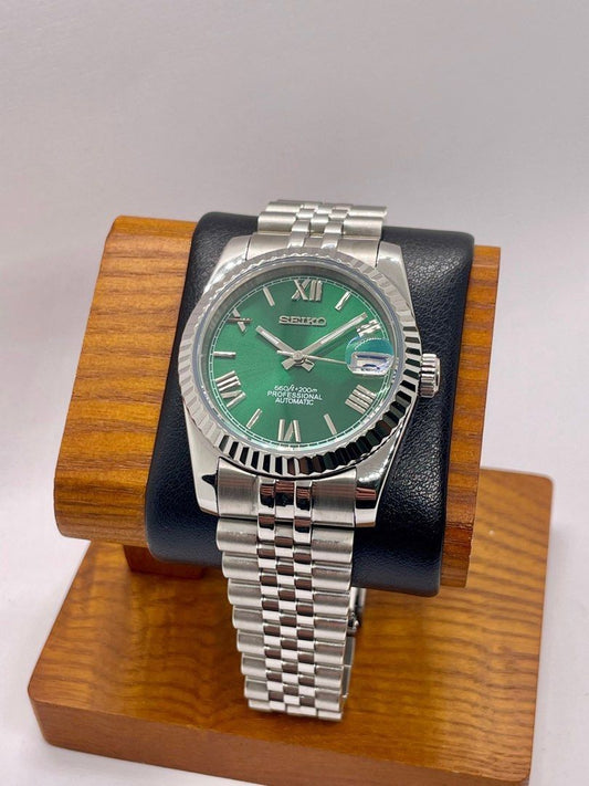 DJ-Fluted "Green Roman" - Reloj personalizado con movimiento automático NH35 y cristal de zafiro | XP Watch Co.