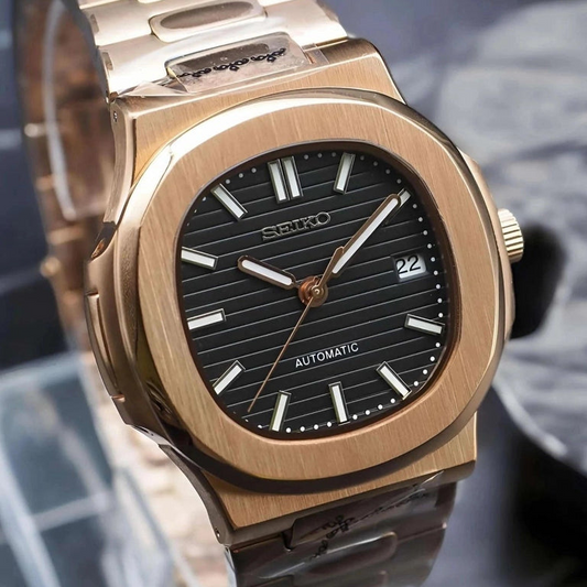 Nautic Mod "Rose Gold W/Black" - Reloj personalizado con cristal de zafiro y movimiento automático NH35 | XP Watch Co.