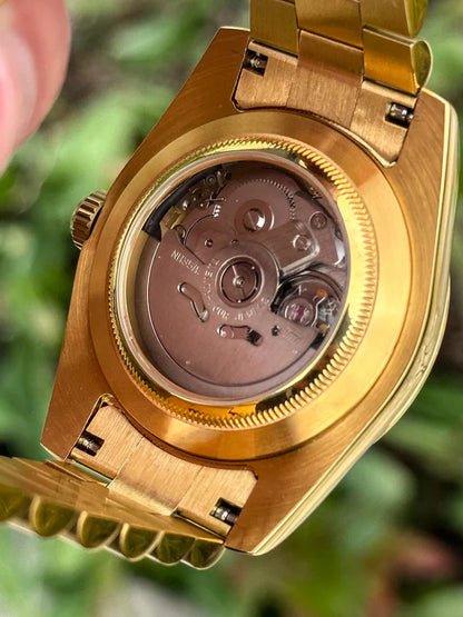 DD-President "Gold White Arabic" - Reloj personalizado con movimiento automático NH35 y acero inoxidable 316L | XP Watch Co.