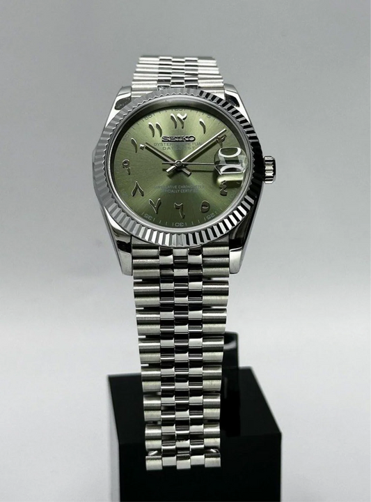DJ-Fluted "Green" Árabe - Reloj personalizado con cristal de zafiro y acero inoxidable 316L | XP Watch Co.