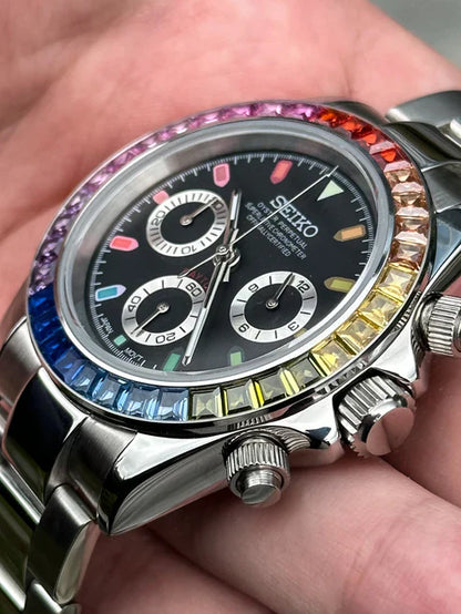 D-Racing "Rainbow" Silver - Reloj personalizado con movimiento automático NH35 y cristal de zafiro | XP Watch Co.