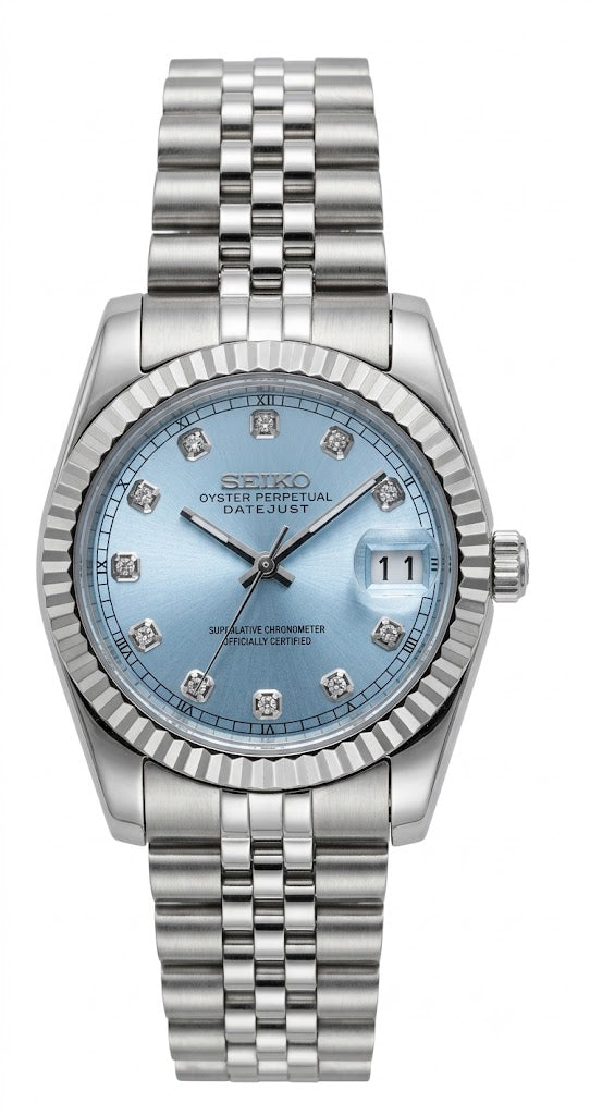 Ladyjust "Sky Blue" Diamond - Reloj personalizado con cristal de zafiro y acero inoxidable 316L | XP Watch Co.