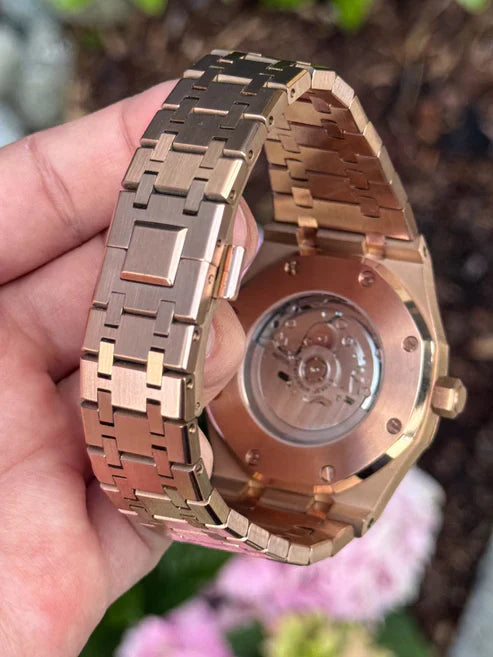 ROAK Chronograph Rosegold "White" - Reloj personalizado con movimiento automático NH35 y acero inoxidable 316L | XP Watch Co.