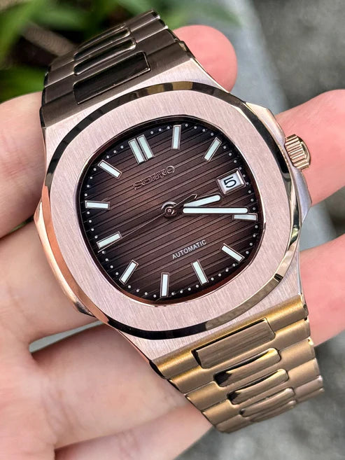 Nautic Mod "Rose Gold Chocolate" - Reloj personalizado con cristal de zafiro y movimiento automático NH35 | XP Watch Co.