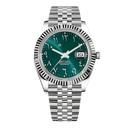 DJ-Fluted "Green" Árabe - Reloj personalizado con movimiento automático NH35 y cristal de zafiro | XP Watch Co.