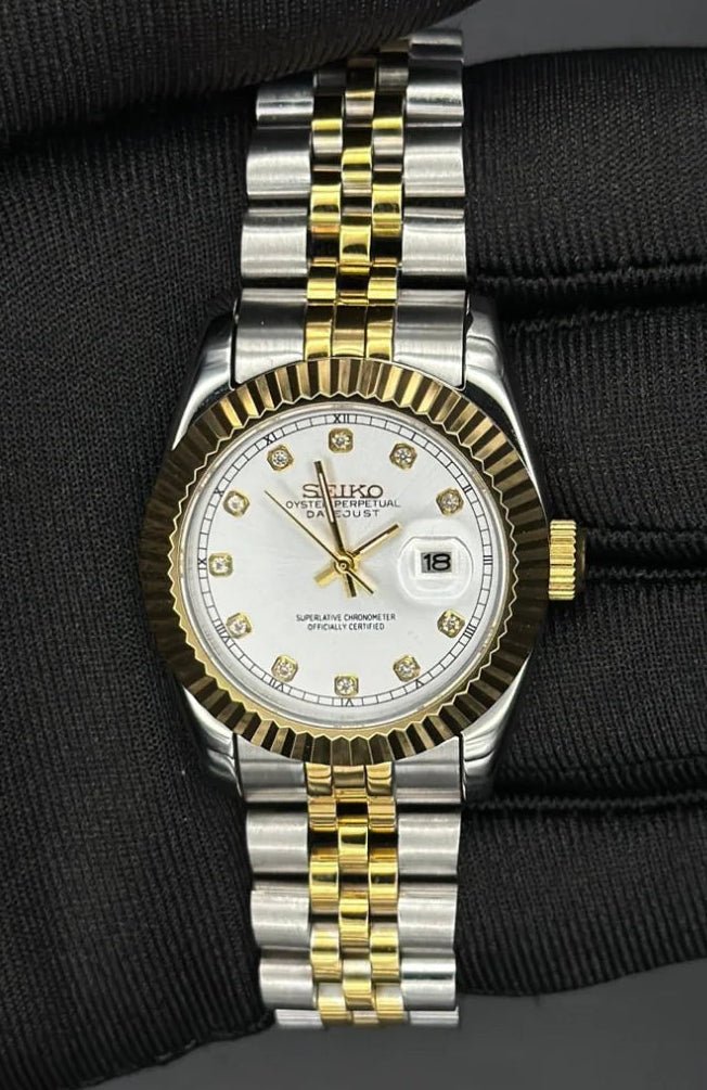 Ladyjust "Two-Tone Silver Diamond" - Reloj personalizado con cristal de zafiro y acero inoxidable 316L | XP Watch Co.