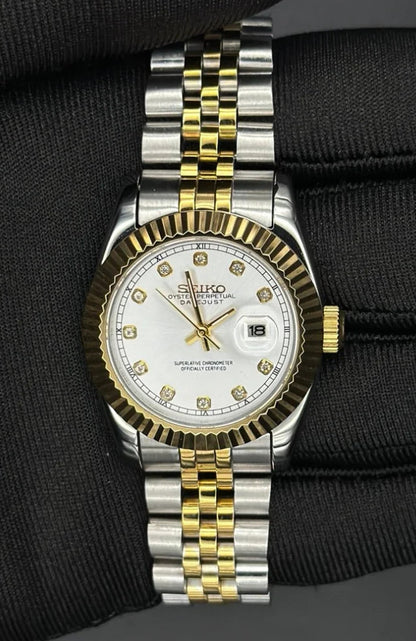 Ladyjust "Two-Tone Silver Diamond" - Reloj personalizado con cristal de zafiro y acero inoxidable 316L | XP Watch Co.