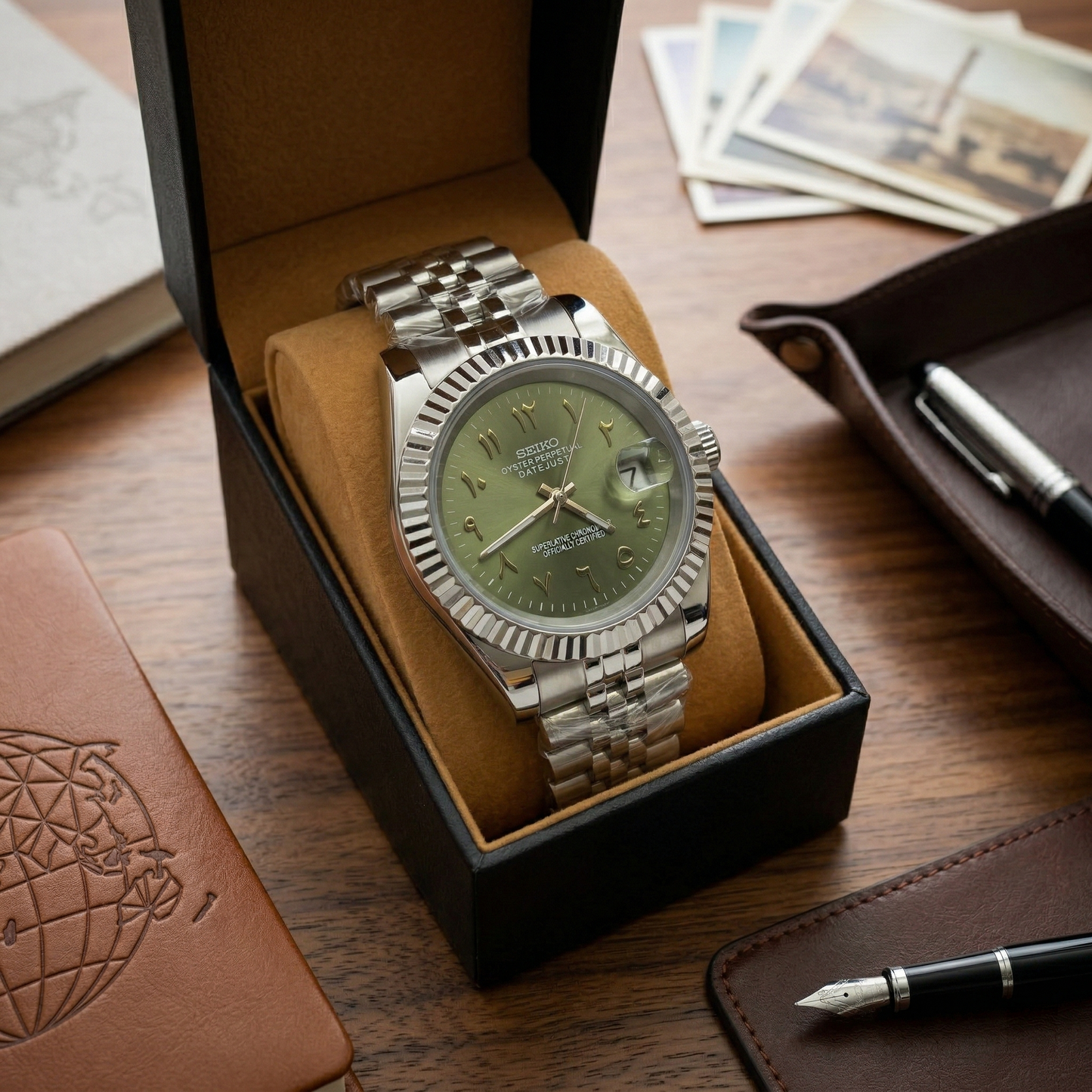 DJ-Fluted "Olive" Árabe - Reloj personalizado con movimiento automático NH35 y cristal de zafiro | XP Watch Co.