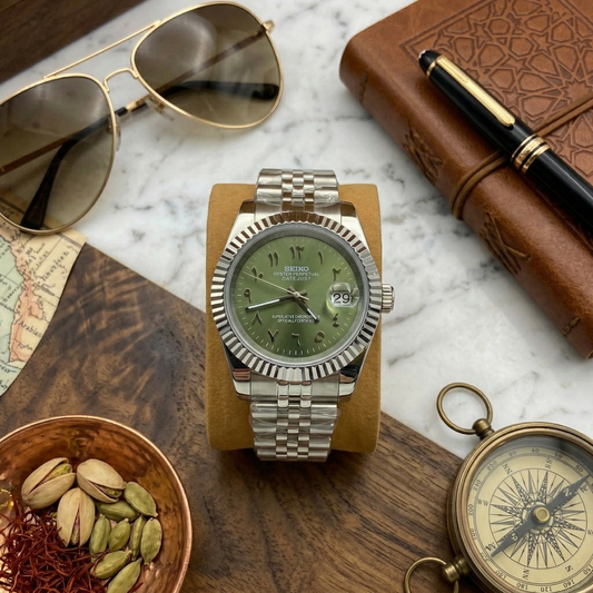 DJ-Fluted "Olive" Árabe - Reloj personalizado con movimiento automático NH35 y cristal de zafiro | XP Watch Co.