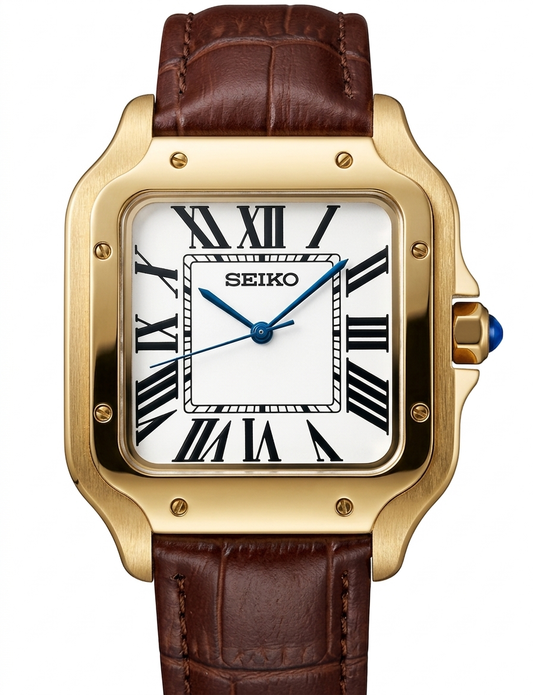 Santeiko Mod "Gold White Roman" Leather - Reloj personalizado con movimiento automático NH35 y cristal de zafiro | XP Watch Co.