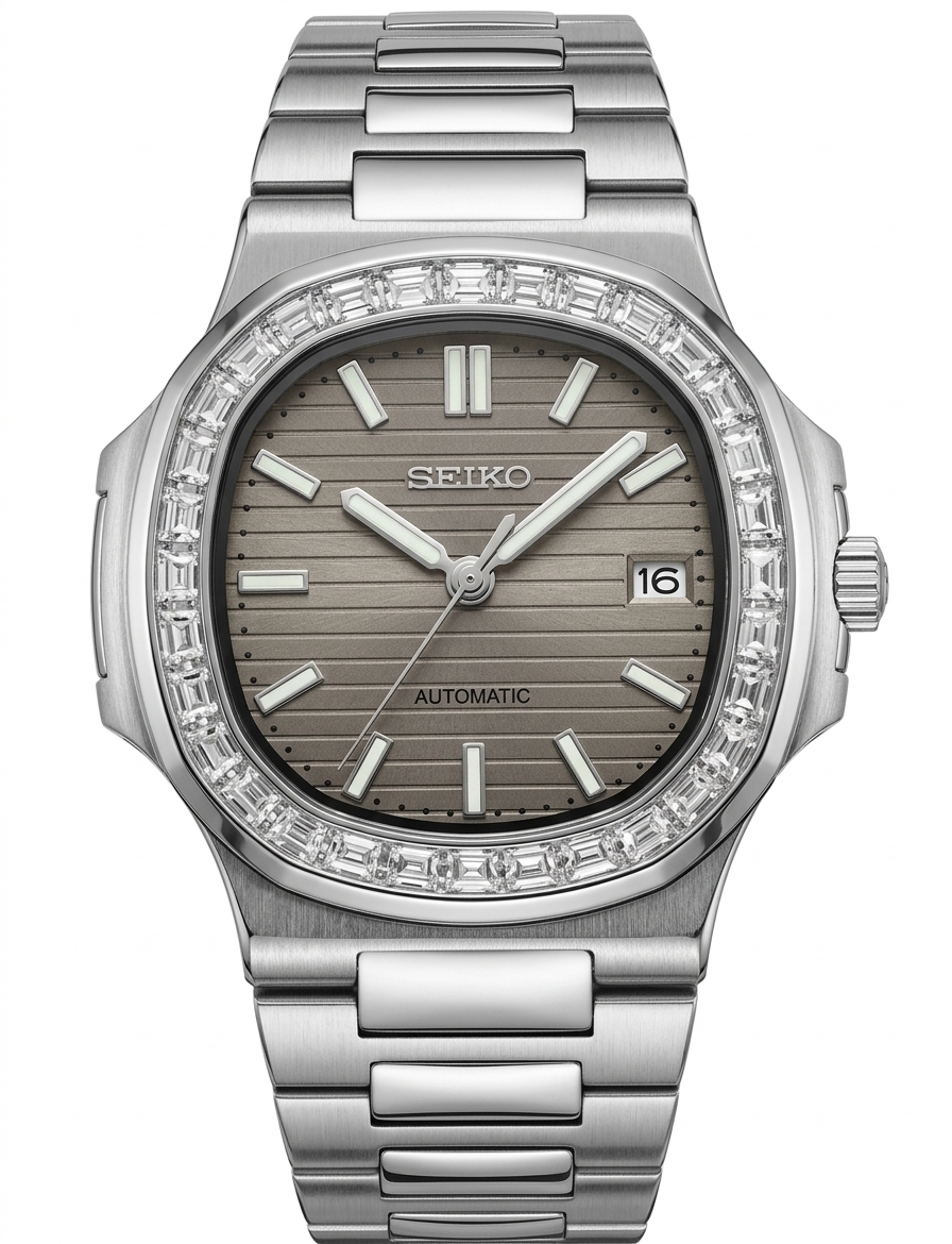 Nautic "Diamond" Grey - Reloj personalizado con cristal de zafiro y movimiento automático NH35 | XP Watch Co.