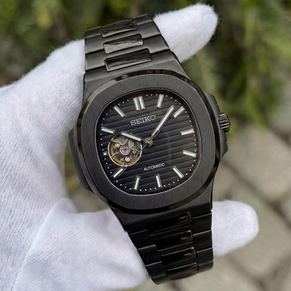 Nautic "Open Heart" Blackout - Reloj personalizado con movimiento automático NH35 y acero inoxidable 316L | XP Watch Co.