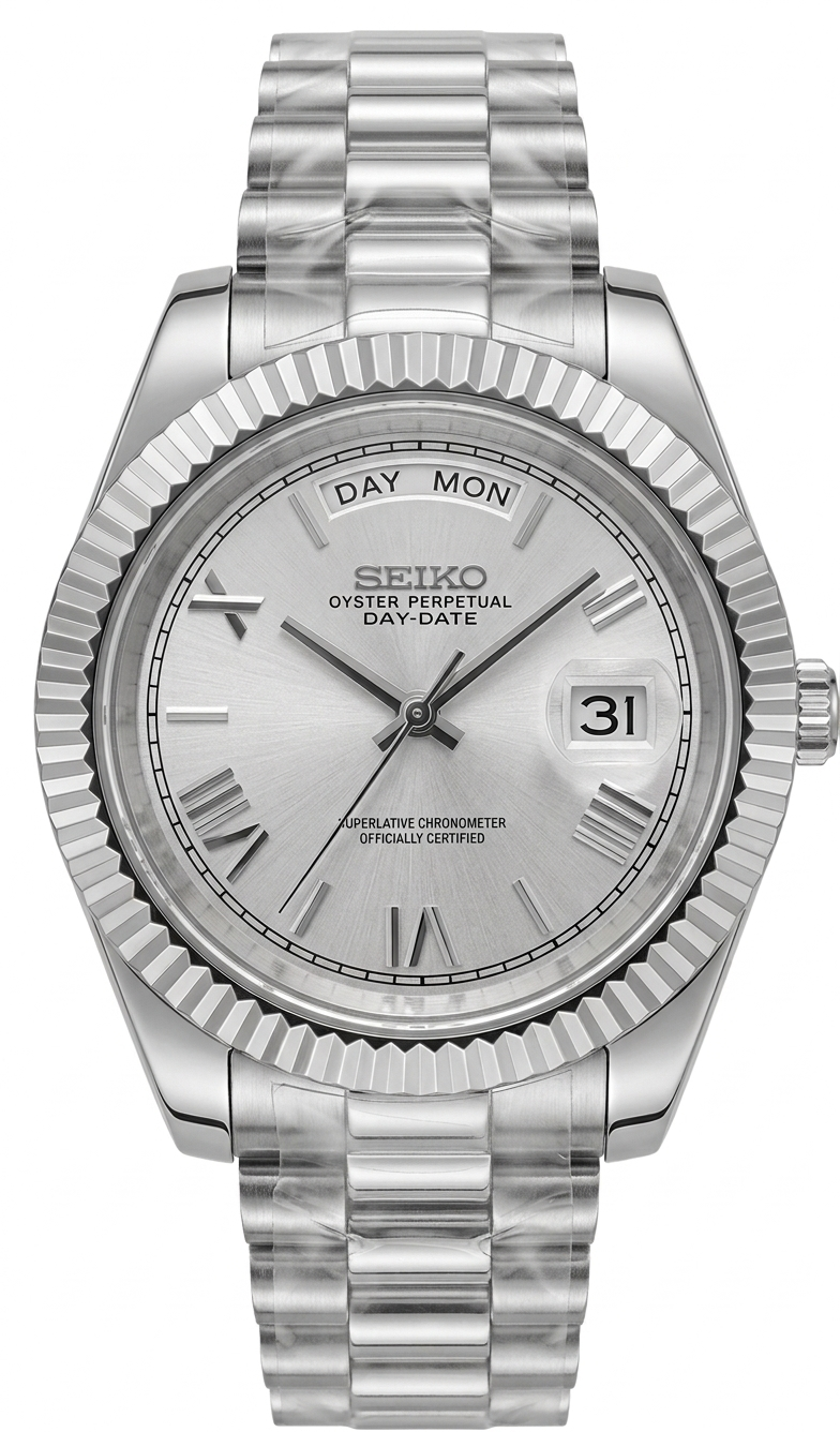 DD-President "Royal White Roman" - Reloj personalizado con cristal de zafiro y acero inoxidable 316L | XP Watch Co.