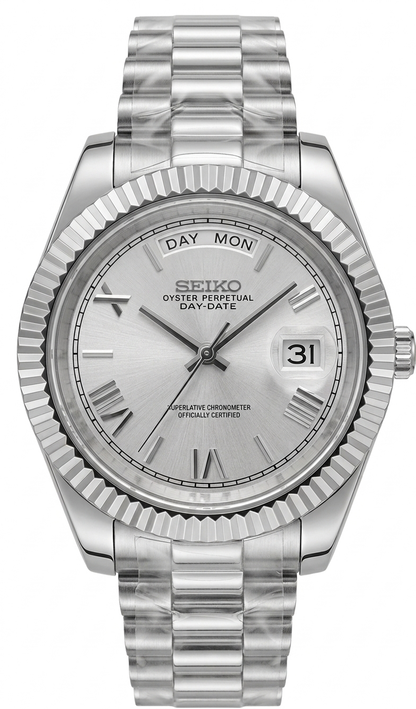 DD-President "Royal White Roman" - Reloj personalizado con cristal de zafiro y acero inoxidable 316L | XP Watch Co.