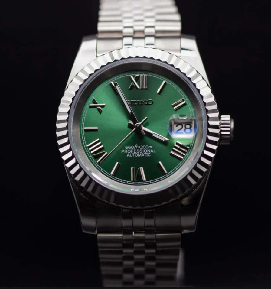 DJ-Fluted "Green Roman" - Reloj personalizado con movimiento automático NH35 y cristal de zafiro | XP Watch Co.