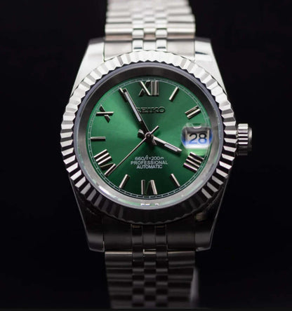DJ-Fluted "Green Roman" - Reloj personalizado con movimiento automático NH35 y cristal de zafiro | XP Watch Co.