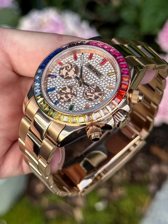 D-Racing Diamond Rainbow Rosegold - Reloj personalizado con cristal de zafiro - XP Watch Co.