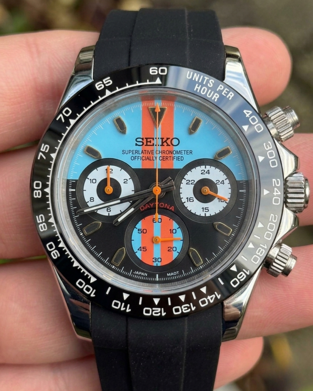 D-Racing Mod "Blue/Orange Racing" - Reloj personalizado con cristal de zafiro y cronógrafo VK63 | XP Watch Co.