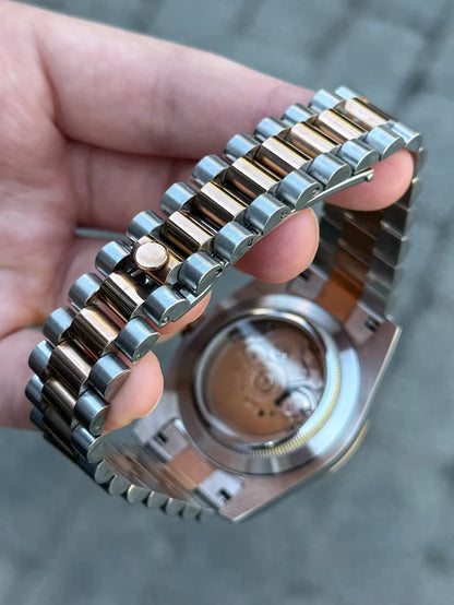 DJ-Fluted Arabic "Choco" Dual Tone RG Presidente - Reloj personalizado con cristal de zafiro y acero inoxidable 316L | XP Watch Co.