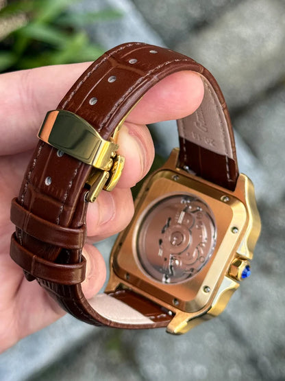 Santeiko Mod "Gold White Roman" Leather - Reloj personalizado con movimiento automático NH35 y cristal de zafiro | XP Watch Co.