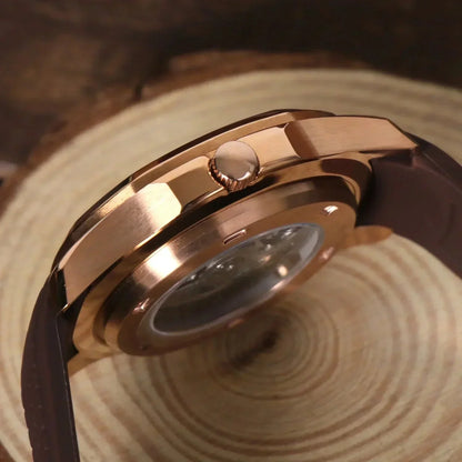 Aqua-Tropic Mod "Rose Gold Black" - Reloj personalizado con movimiento automático NH35 y cristal de zafiro | XP Watch Co.