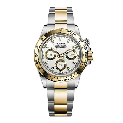 D-Racing "Two Tone Gold W/White" - Reloj personalizado con cristal de zafiro y acero inoxidable 316L | XP Watch Co.