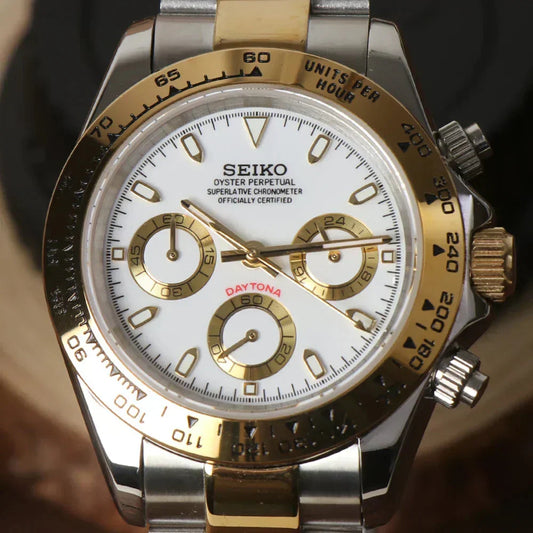 XP Mod D-Racing Reloj Automático XP Mod "Two Tone Gold W/White" con movimiento VK63, cristal zafiro y acero 316L | XP Watch Co.