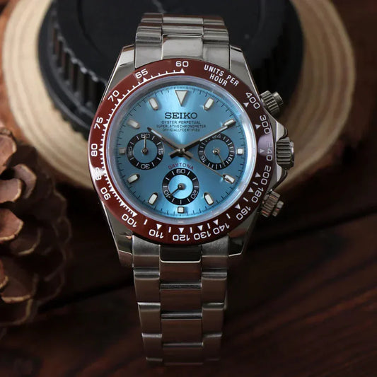 XP Mod D-Racing Reloj Automático XP Mod "Ice Blue W/Brown" con movimiento VK63, acero 316L y cristal zafiro | XP Watch Co.