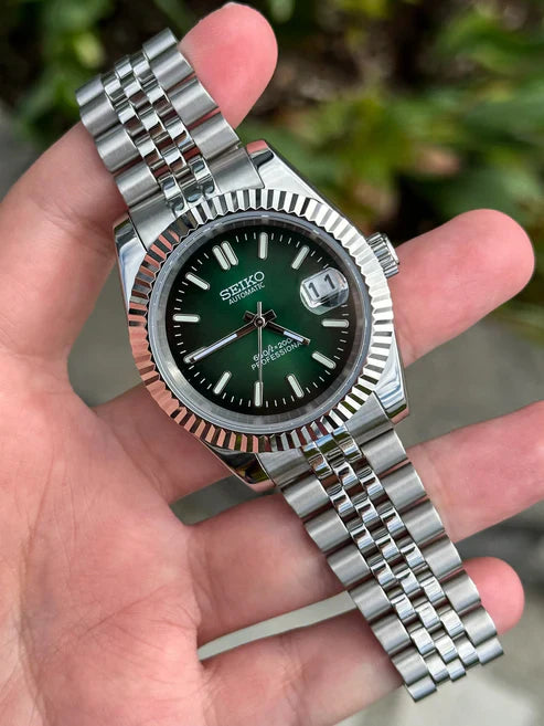 DJ-Fluted "Green" - Reloj personalizado con movimiento automático NH35 y acero inoxidable 316L | XP Watch Co.