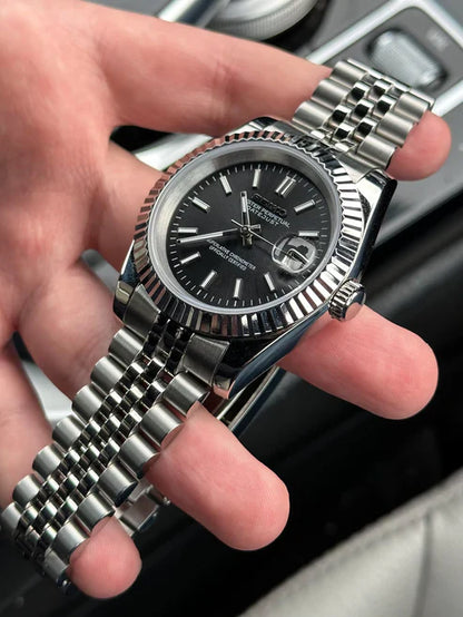DJ-Fluted "Black" - Reloj personalizado con cristal de zafiro y acero inoxidable 316L | XP Watch Co.